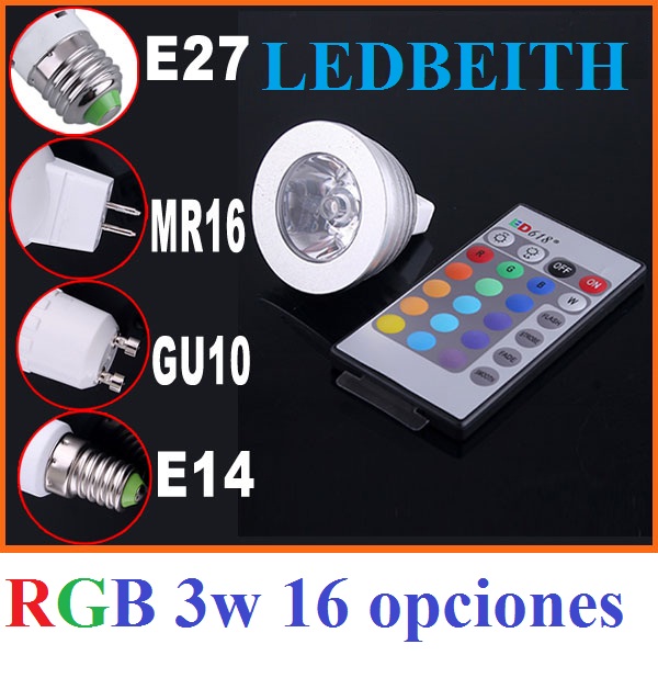 Foco Led RGB 16 Colores 1*3 Watts Base GU10 Con Control Remoto