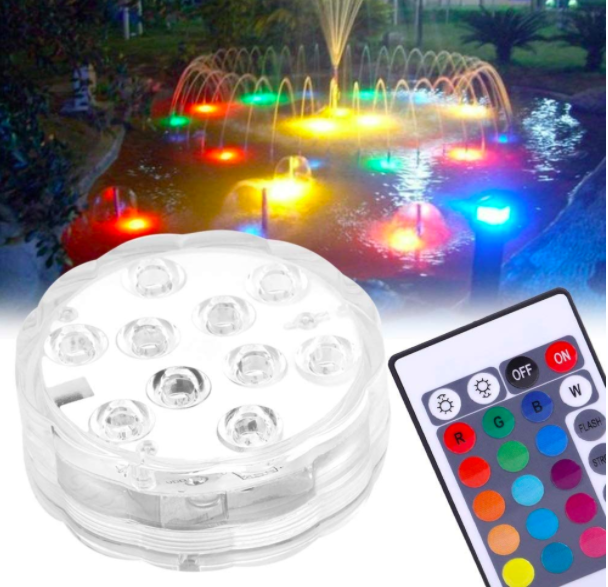 Luces LED RGB sumergibles - Control Remoto a Prueba de Agua Que Cambia de Color Luz a Prueba de Agua con 10LED