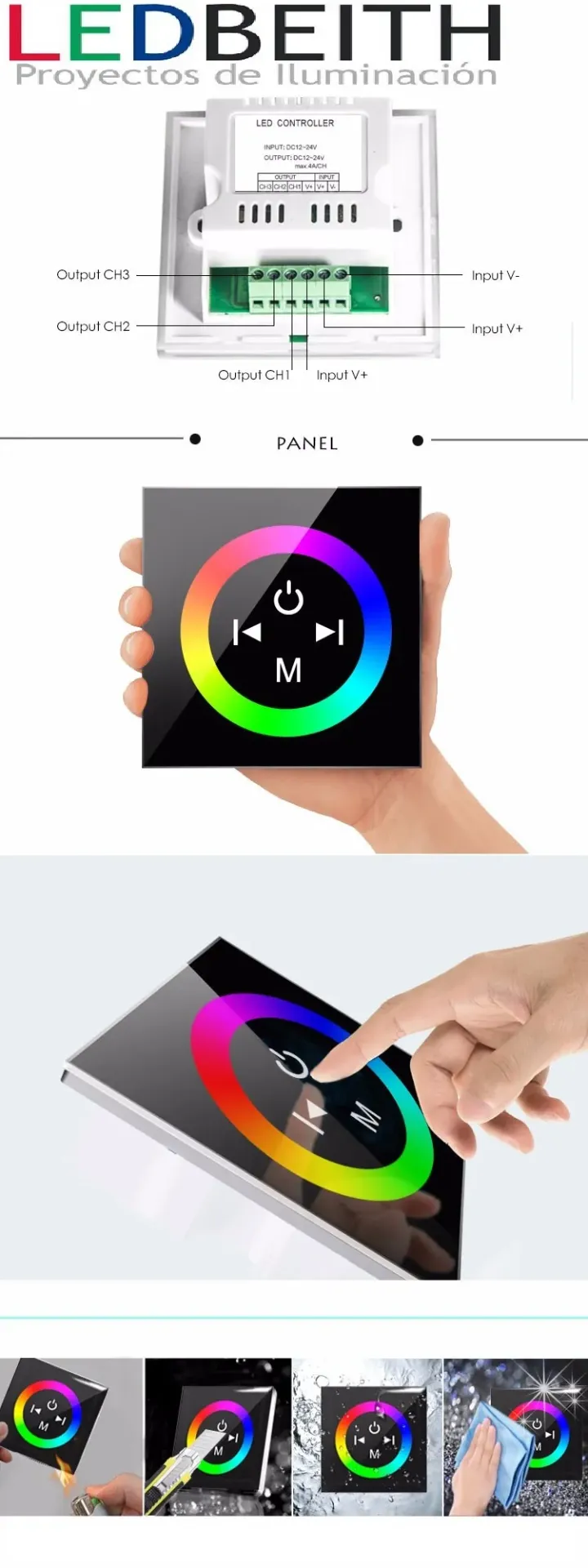 [LBT08RGB] Controlador / Dimmer RGB táctil empotrable