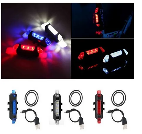Luz de Seguridad de Bicicleta 5 LED USB Posterior Recargable Lámpara de Cola Ciclista con Cable de Carga