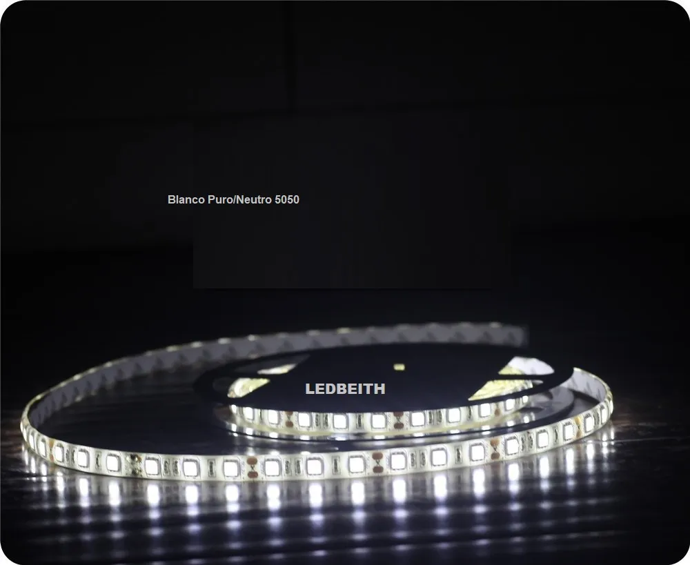 Tira LED SMD5050, DC12V, 5m (60 Led/m) - IP33 - Blanco Puro