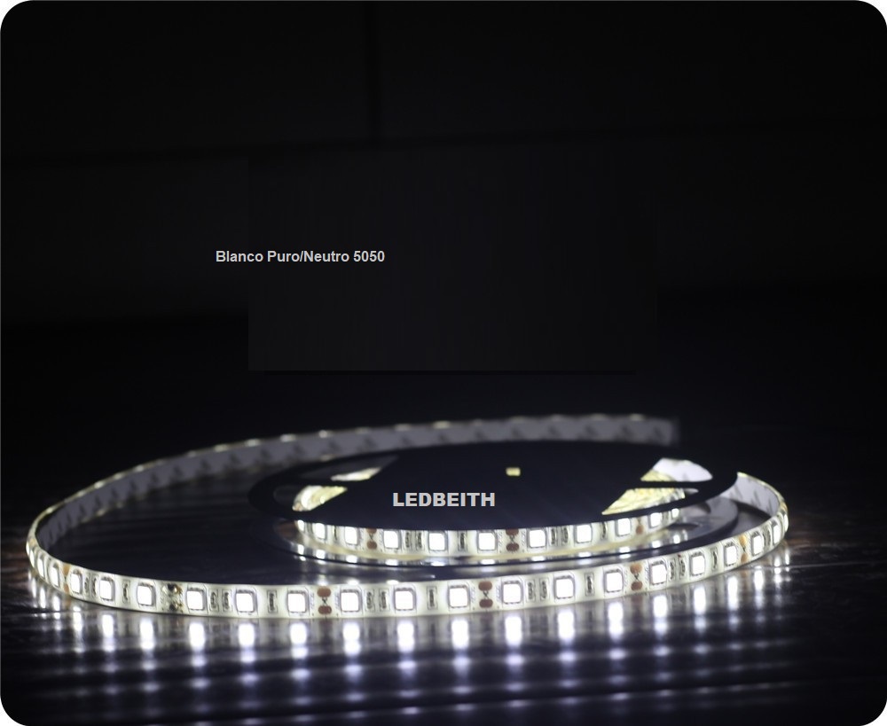 Tira LED SMD5050, DC12V, 5m (60 Led/m) - IP65, Blanco Puro o Neutro