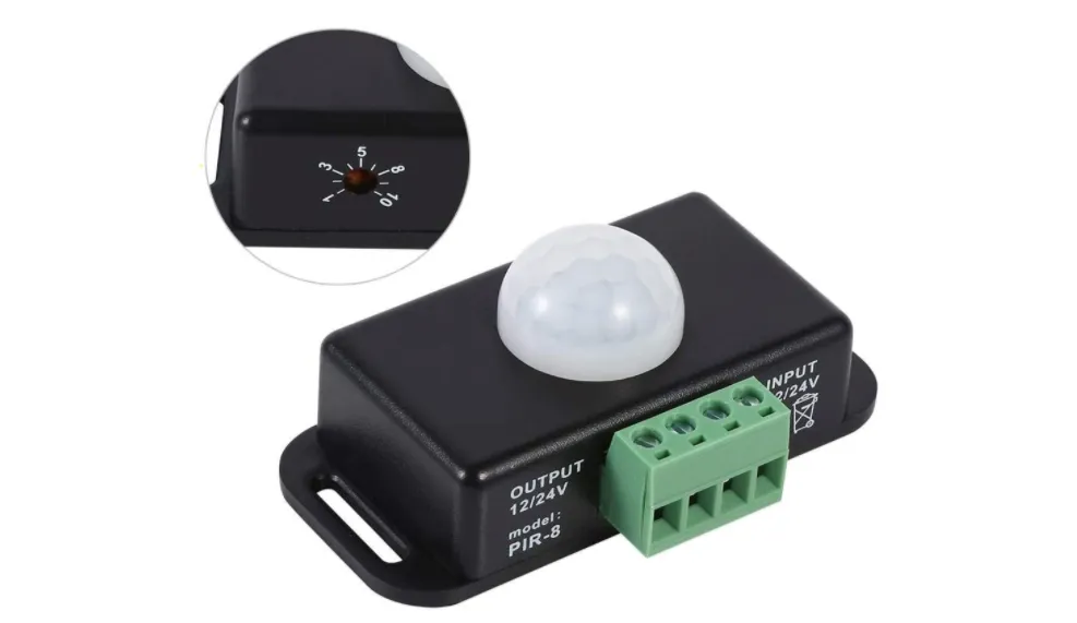 [SLB1224vPIR-8] Interruptor detector de sensor de movimiento PIR infrarrojo de seguridad corporal para tira de luz LED DC 12V / 24V